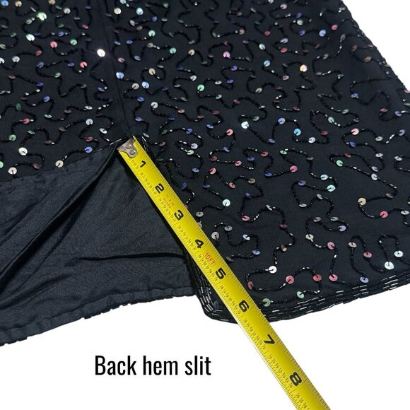Vintage 100% Silk Rainbow Sequin Beaded Midi Dress Party New Year’s Evening L - Picture 11 of 11